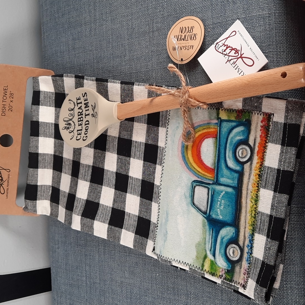 Kitchen Dish Towel Silicone Spoon Celebrate Rainbow Truck Gift Buffalo Check